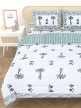 Floral Printed Bedding Set - 1 King Bedsheet, 1 Jaipuri Razai/Quilt, 2 Pillow Covers