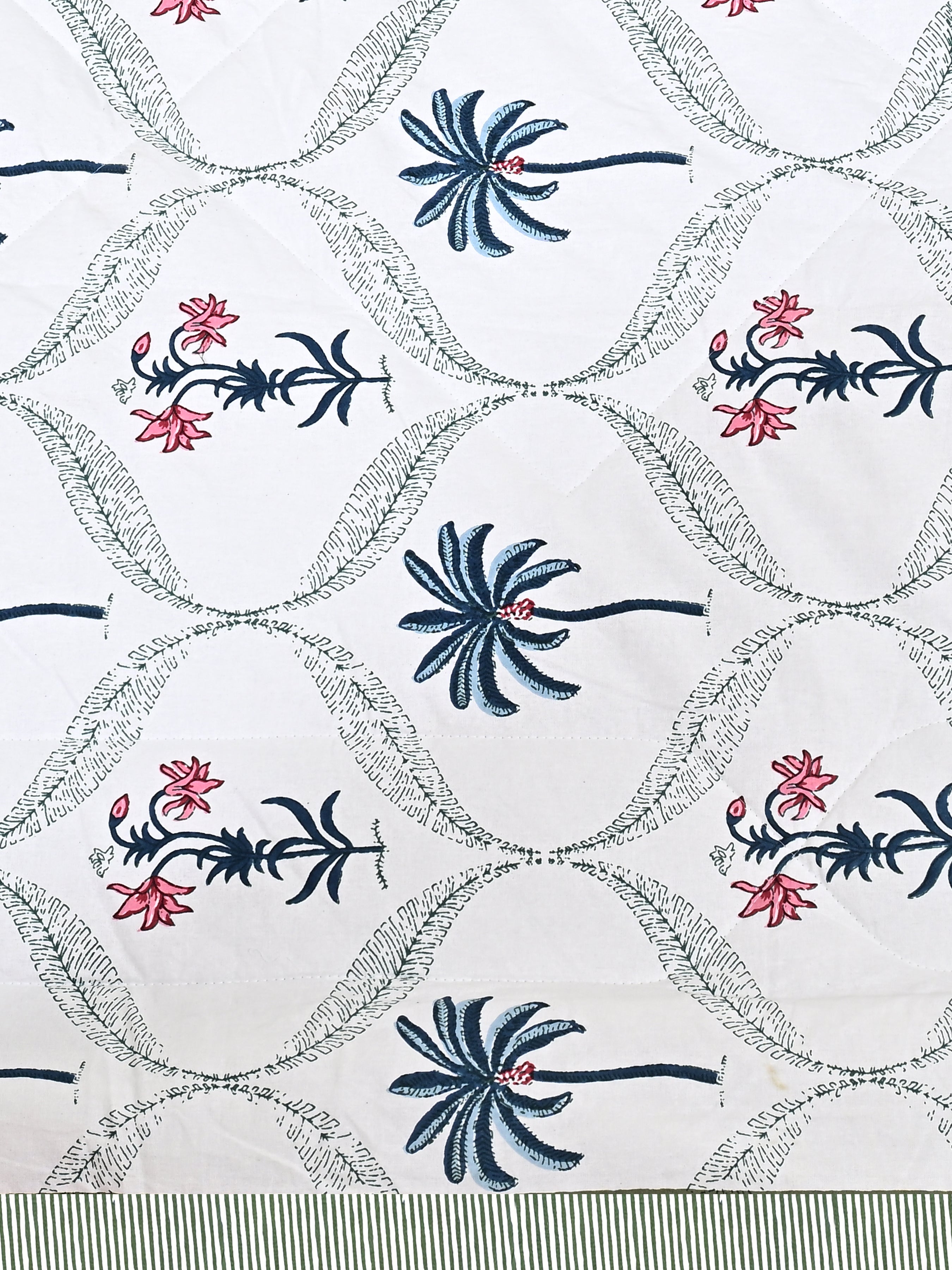 Floral Printed Bedding Set - 1 King Bedsheet, 1 Jaipuri Razai/Quilt, 2 Pillow Covers