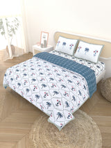 Floral Printed Bedding Set - 1 King Bedsheet, 1 Jaipuri Razai/Quilt, 2 Pillow Covers