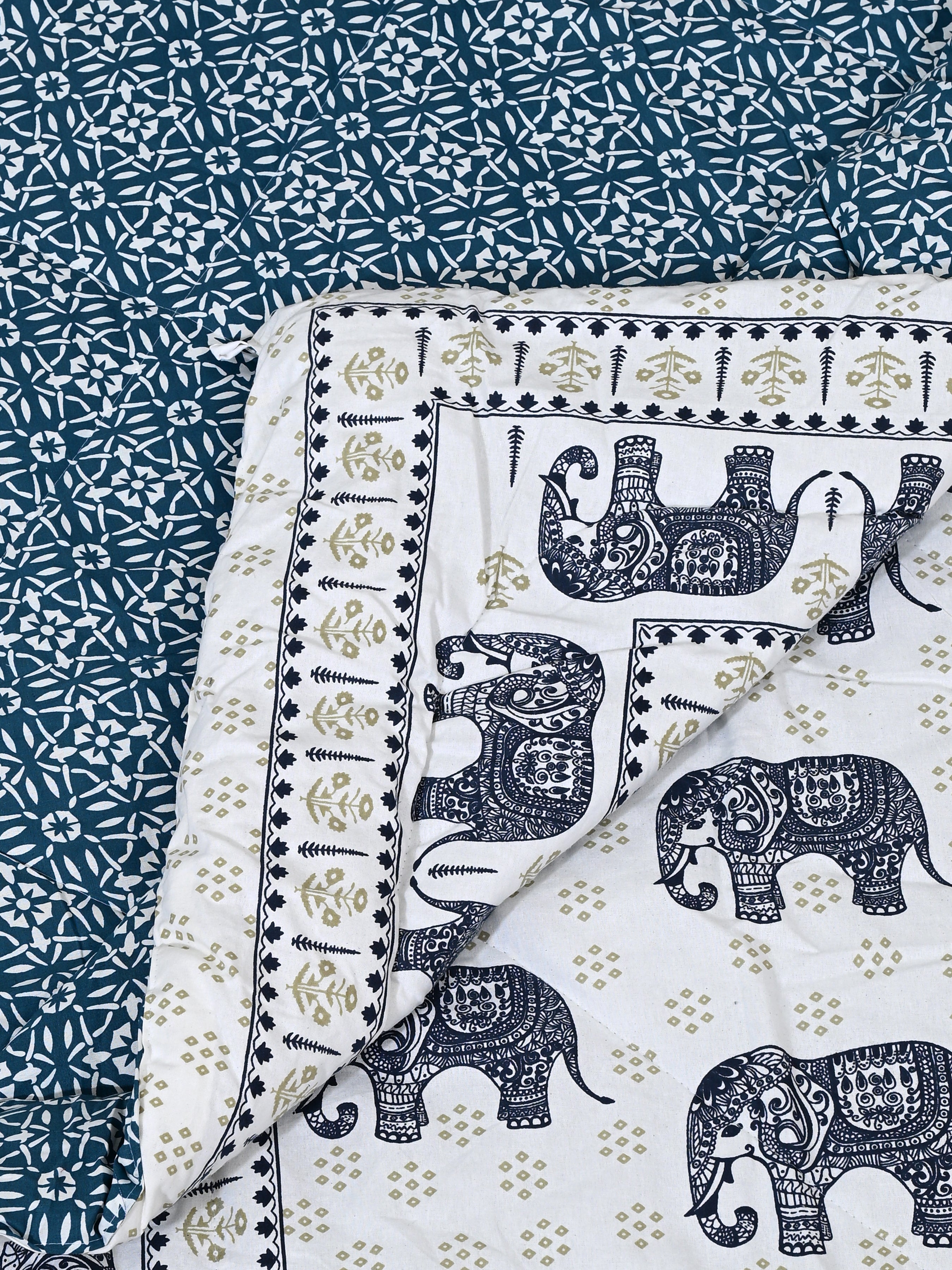 Floral Printed Bedding Set - 1 King Bedsheet, 1 Jaipuri Razai/Quilt, 2 Pillow Covers