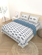Floral Printed Bedding Set - 1 King Bedsheet, 1 Jaipuri Razai/Quilt, 2 Pillow Covers
