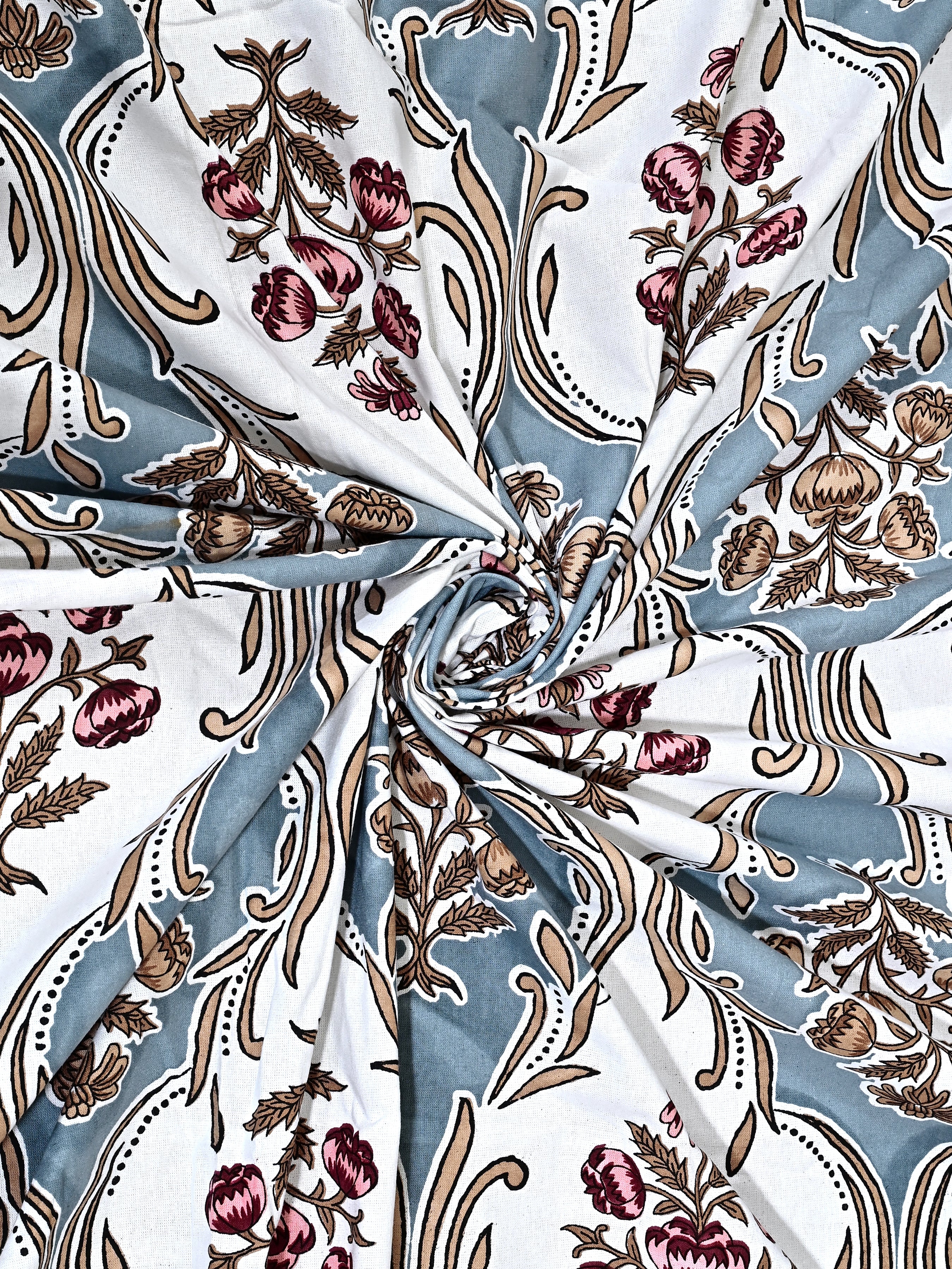 Floral Printed Bedding Set - 1 King Bedsheet, 1 Jaipuri Razai/Quilt, 2 Pillow Covers