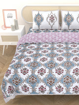 Floral Printed Bedding Set - 1 King Bedsheet, 1 Jaipuri Razai/Quilt, 2 Pillow Covers