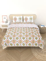 Floral Printed Bedding Set - 1 King Bedsheet, 1 Jaipuri Razai/Quilt, 2 Pillow Covers