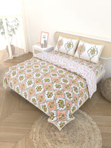 Floral Printed Bedding Set - 1 King Bedsheet, 1 Jaipuri Razai/Quilt, 2 Pillow Covers