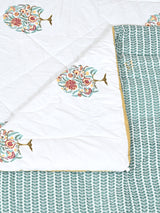 Floral Printed Bedding Set - 1 King Bedsheet, 1 Jaipuri Razai/Quilt, 2 Pillow Covers
