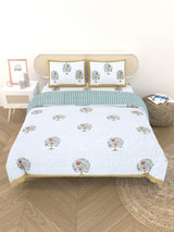 Floral Printed Bedding Set - 1 King Bedsheet, 1 Jaipuri Razai/Quilt, 2 Pillow Covers