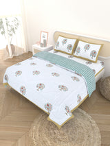 Floral Printed Bedding Set - 1 King Bedsheet, 1 Jaipuri Razai/Quilt, 2 Pillow Covers