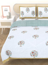 Floral Printed Bedding Set - 1 King Bedsheet, 1 Jaipuri Razai/Quilt, 2 Pillow Covers