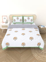 Floral Printed Bedding Set - 1 King Bedsheet, 1 Jaipuri Razai/Quilt, 2 Pillow Covers