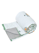 Floral Printed Bedding Set - 1 King Bedsheet, 1 Jaipuri Razai/Quilt, 2 Pillow Covers