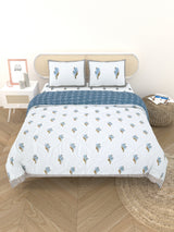 Floral Printed Bedding Set - 1 King Bedsheet, 1 Jaipuri Razai/Quilt, 2 Pillow Covers