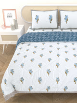 Floral Printed Bedding Set - 1 King Bedsheet, 1 Jaipuri Razai/Quilt, 2 Pillow Covers