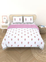 Floral Printed Bedding Set - 1 King Bedsheet, 1 Jaipuri Razai/Quilt, 2 Pillow Covers