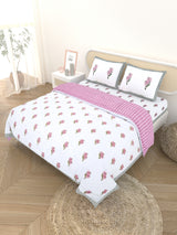 Floral Printed Bedding Set - 1 King Bedsheet, 1 Jaipuri Razai/Quilt, 2 Pillow Covers