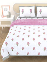 Floral Printed Bedding Set - 1 King Bedsheet, 1 Jaipuri Razai/Quilt, 2 Pillow Covers