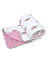 Floral Printed Bedding Set - 1 King Bedsheet, 1 Jaipuri Razai/Quilt, 2 Pillow Covers