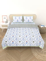 Floral Printed Bedding Set - 1 King Bedsheet, 1 Jaipuri Razai/Quilt, 2 Pillow Covers