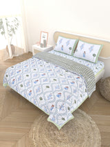 Floral Printed Bedding Set - 1 King Bedsheet, 1 Jaipuri Razai/Quilt, 2 Pillow Covers