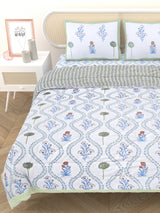 Floral Printed Bedding Set - 1 King Bedsheet, 1 Jaipuri Razai/Quilt, 2 Pillow Covers