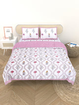 Floral Printed Bedding Set - 1 King Bedsheet, 1 Jaipuri Razai/Quilt, 2 Pillow Covers