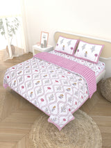 Floral Printed Bedding Set - 1 King Bedsheet, 1 Jaipuri Razai/Quilt, 2 Pillow Covers