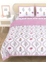 Floral Printed Bedding Set - 1 King Bedsheet, 1 Jaipuri Razai/Quilt, 2 Pillow Covers
