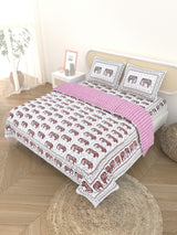 Floral Printed Bedding Set - 1 King Bedsheet, 1 Jaipuri Razai/Quilt, 2 Pillow Covers