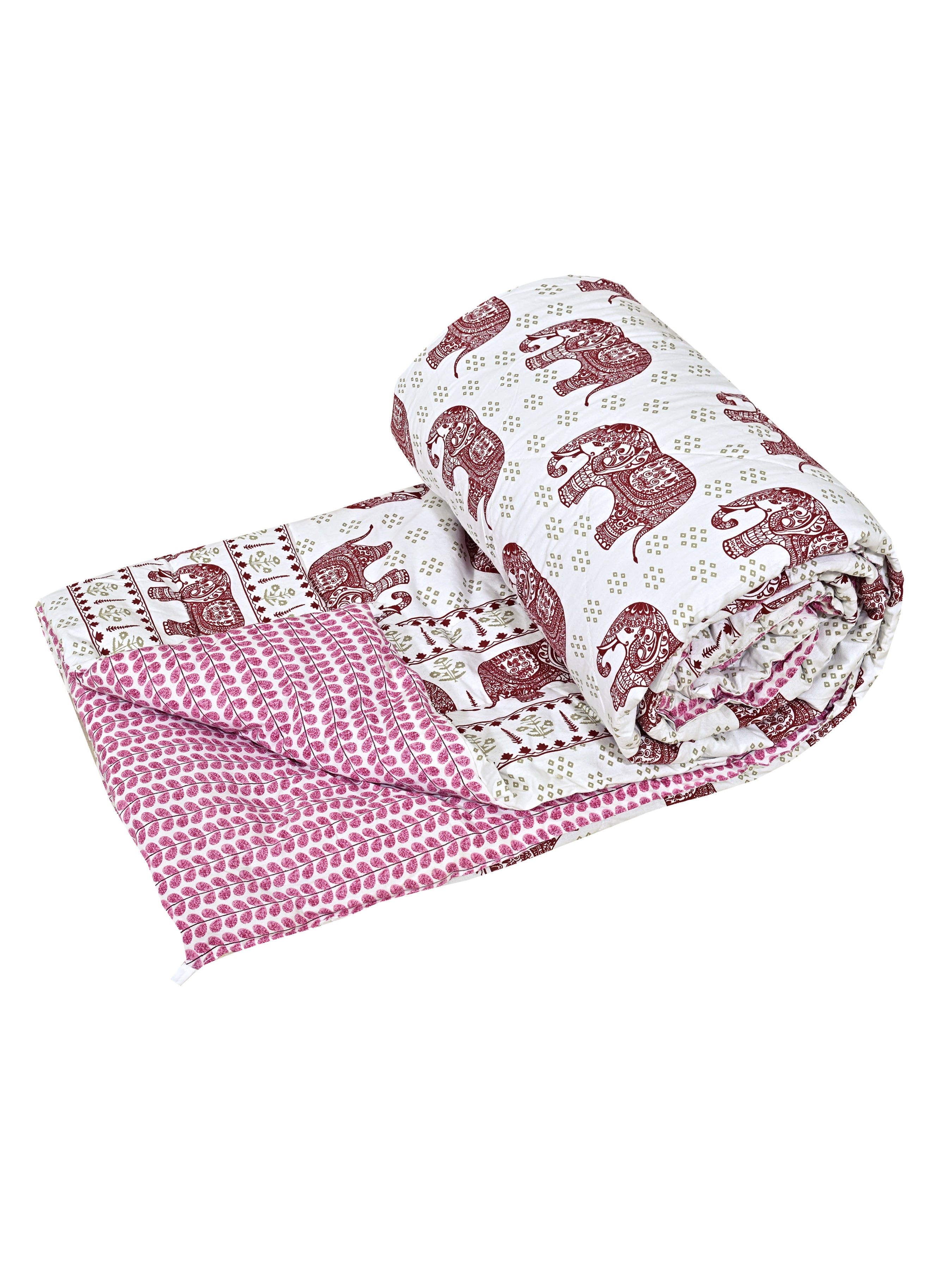 Floral Printed Bedding Set - 1 King Bedsheet, 1 Jaipuri Razai/Quilt, 2 Pillow Covers
