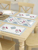 Handblock Printed Canvas Cotton Table Runner With Set Of 6 Mats