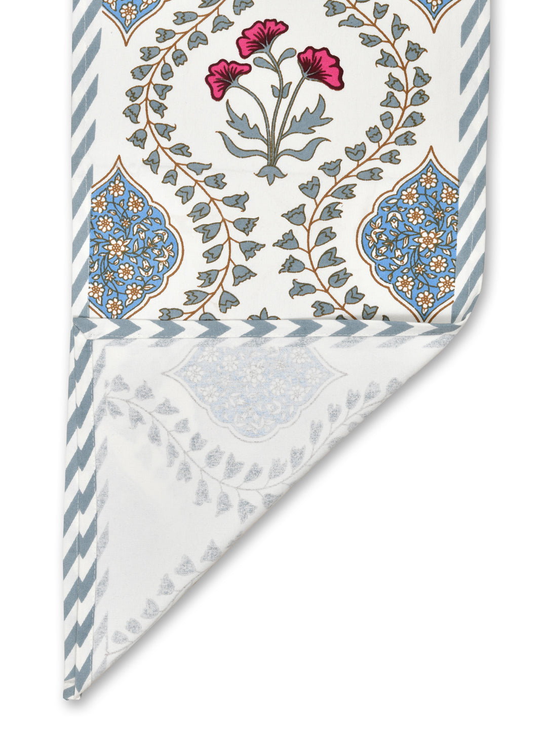 Handblock Printed Canvas Cotton Table Runner With Set Of 6 Mats