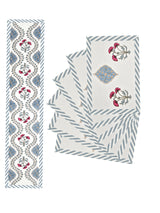 Handblock Printed Canvas Cotton Table Runner With Set Of 6 Mats