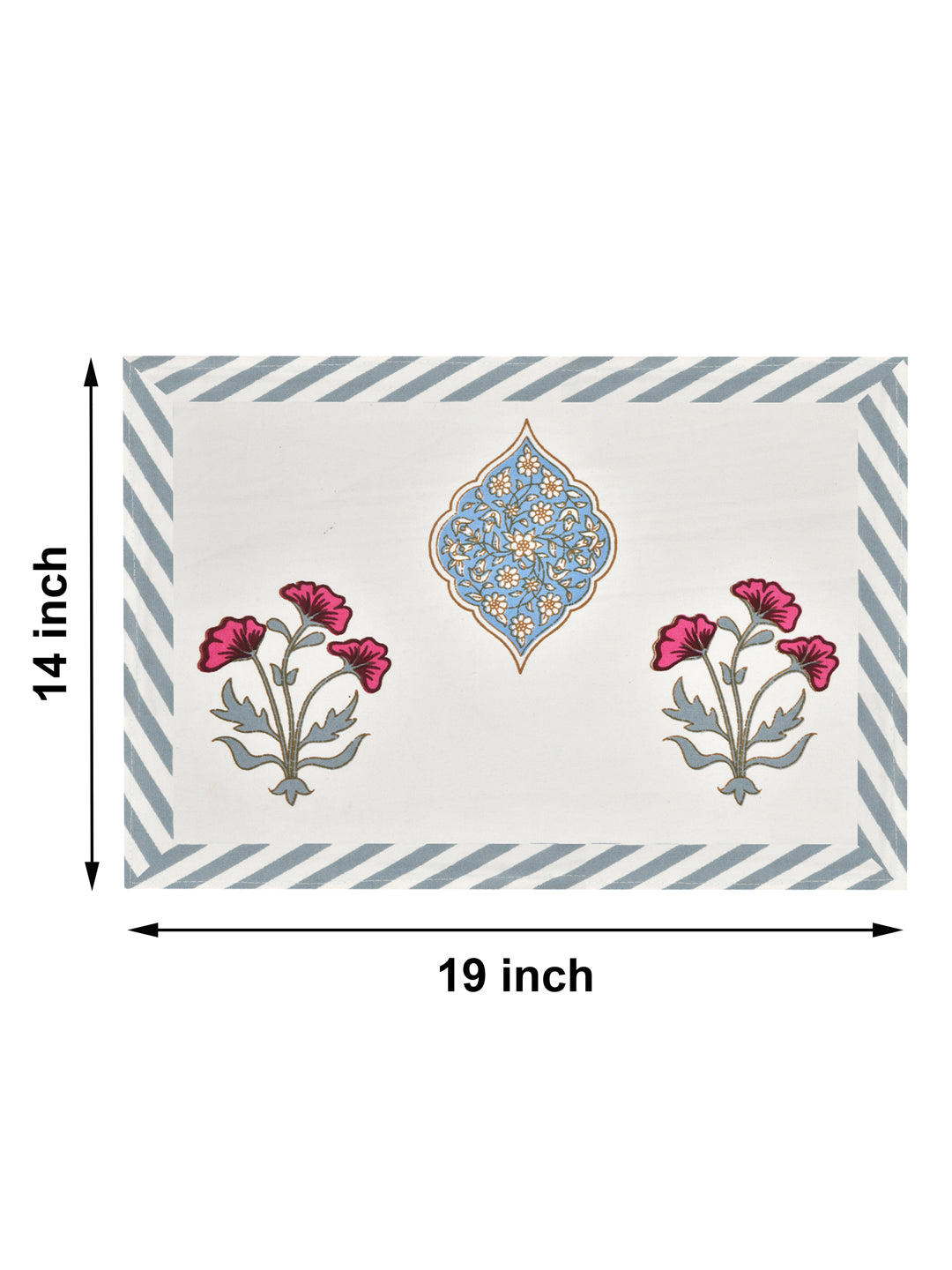 Handblock Printed Canvas Cotton Table Runner With Set Of 6 Mats