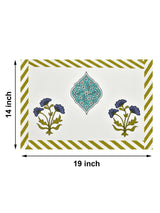 Handblock Printed Canvas Cotton Table Runner With Set Of 6 Mats