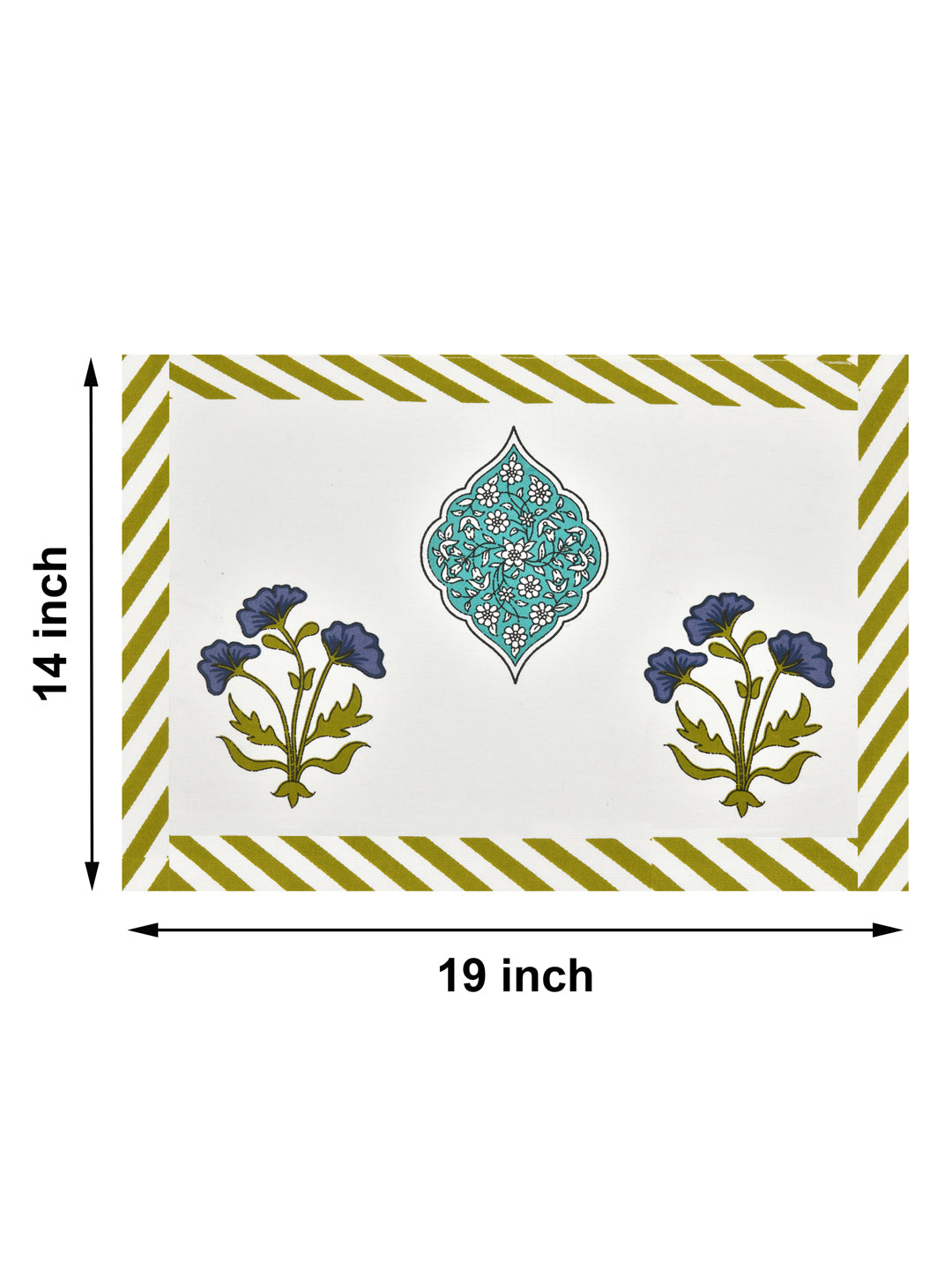 Gift Box with Handblock Printed Canvas Cotton Table Runner & Set Of 6 Mats