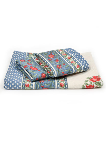 Gift Set - Handblock Printed Towels - 1 Bath + 2 Hand Towels