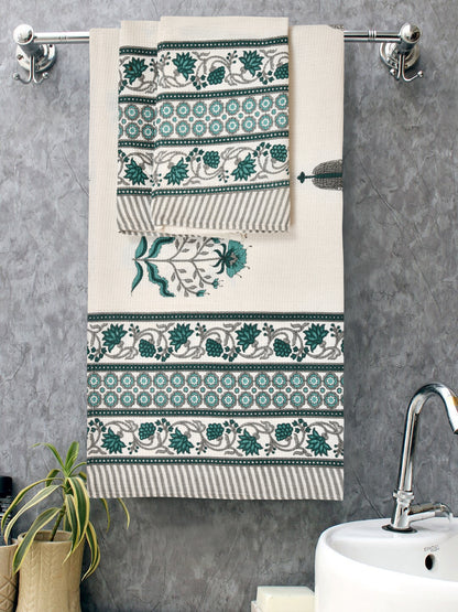 Gift Set - Handblock Printed Towels - 1 Bath + 2 Hand Towels