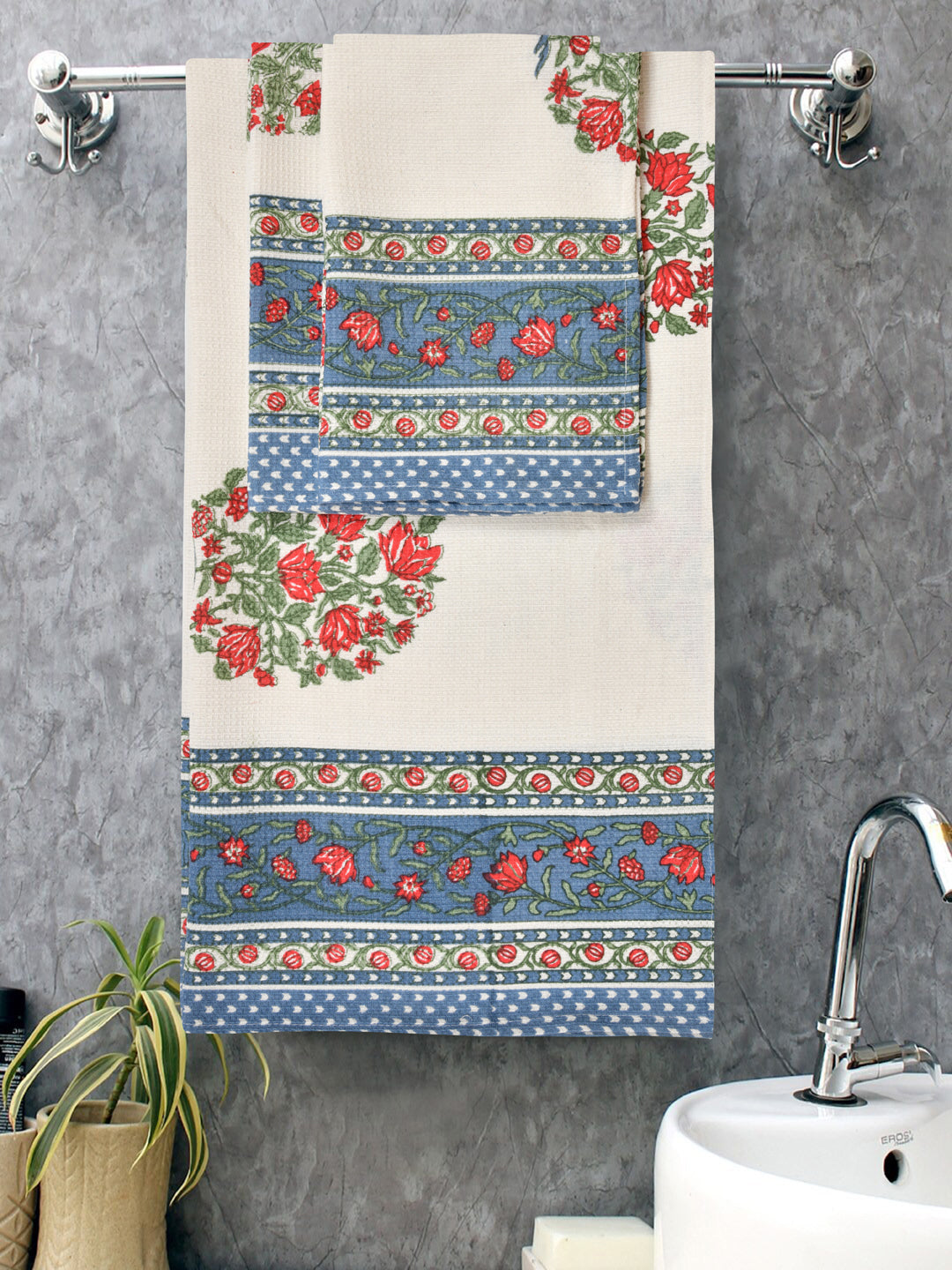 Gift Set - Handblock Printed Towels - 1 Bath + 2 Hand Towels