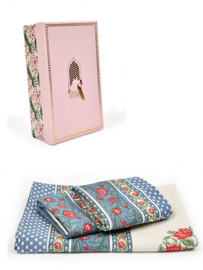 Gift Set - Handblock Printed Towels - 1 Bath + 2 Hand Towels