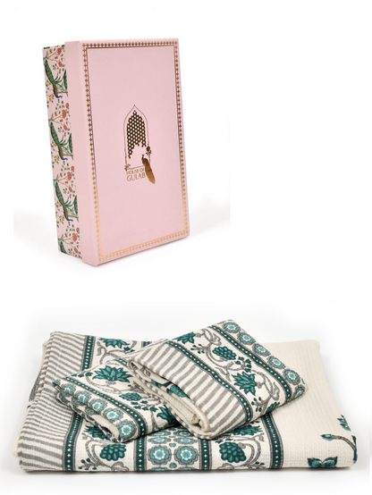 Gift Set - Handblock Printed Towels - 1 Bath + 2 Hand Towels