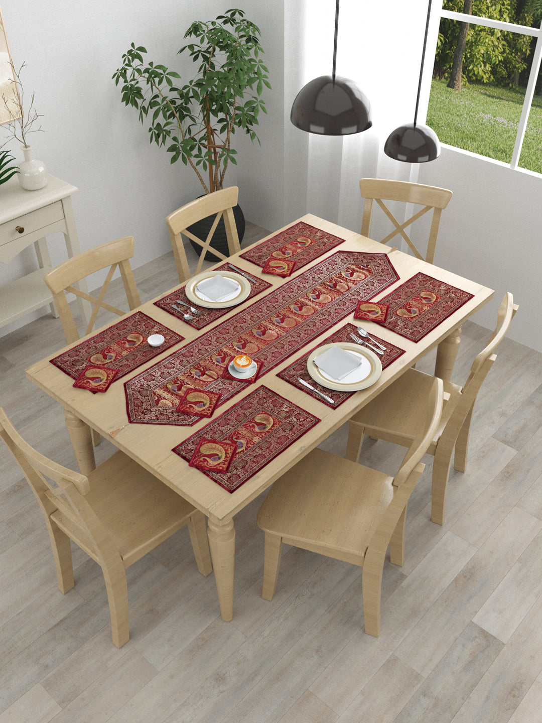 Gift Box with Banarasi Zari Table Runner, Set Of 6 Mats, 6 coaster