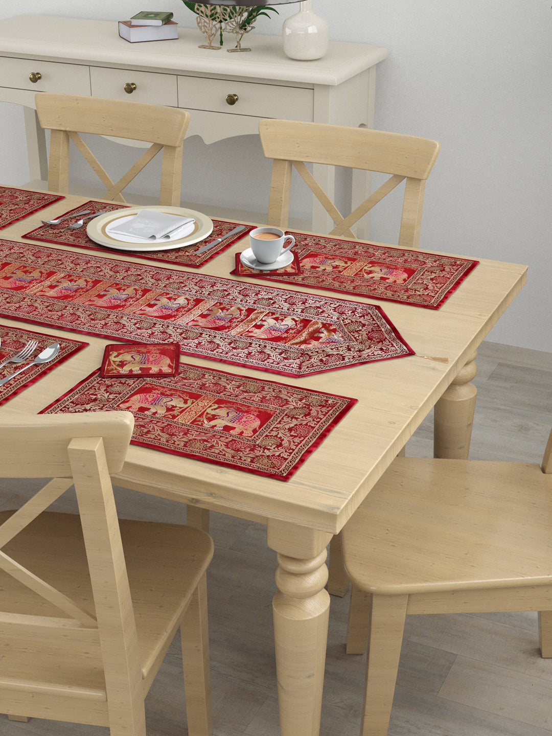 Banarasi Table Set with 1 Runner, 6 mats and 6 coasters