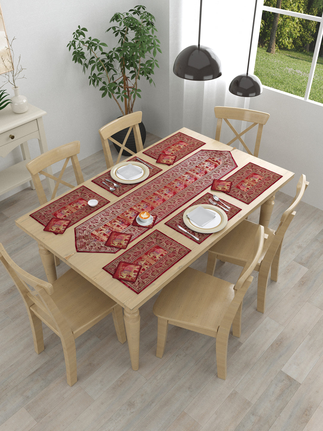 Banarasi Table Set with 1 Runner, 6 mats and 6 coasters