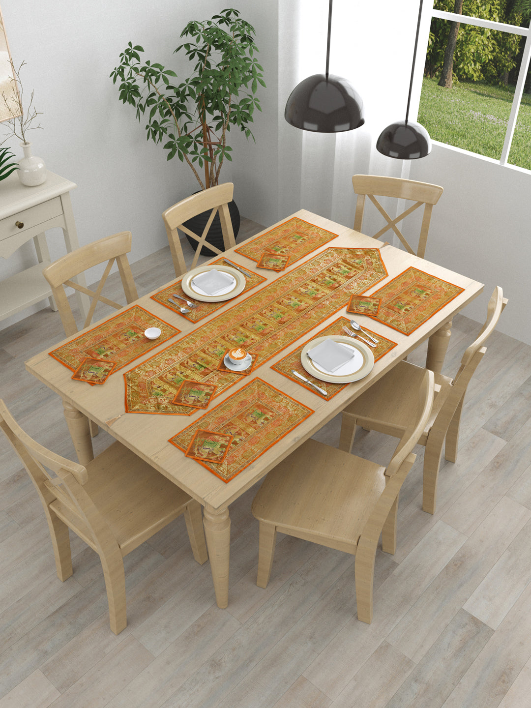 Banarasi Table Set with 1 Runner, 6 mats and 6 coasters