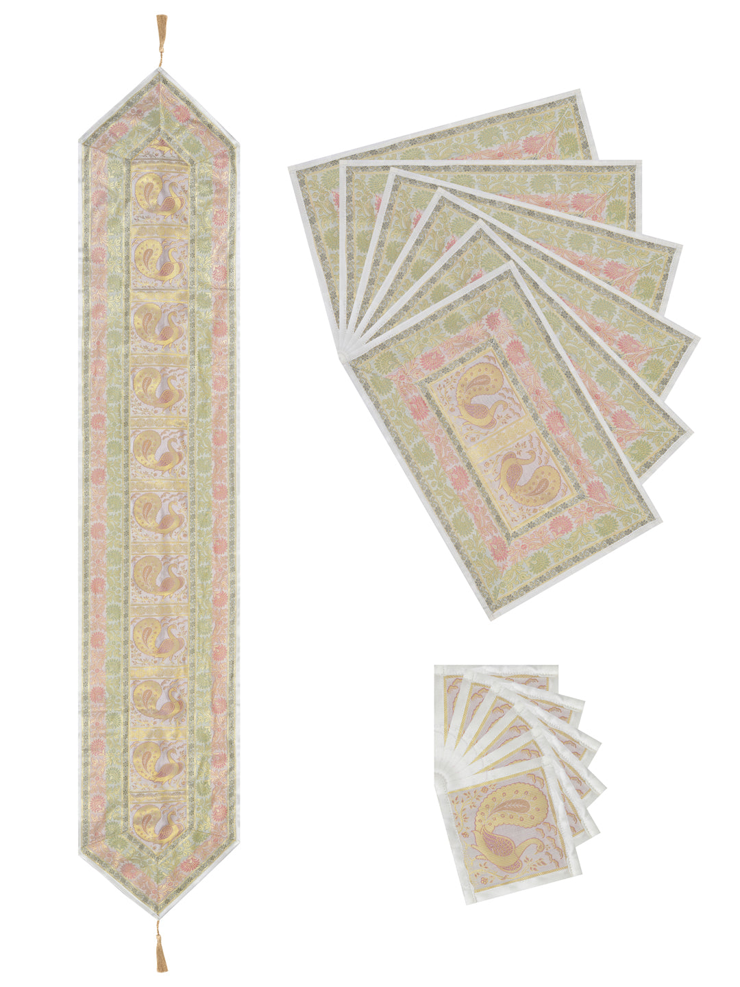 Banarasi Table Set with 1 Runner, 6 mats and 6 coasters