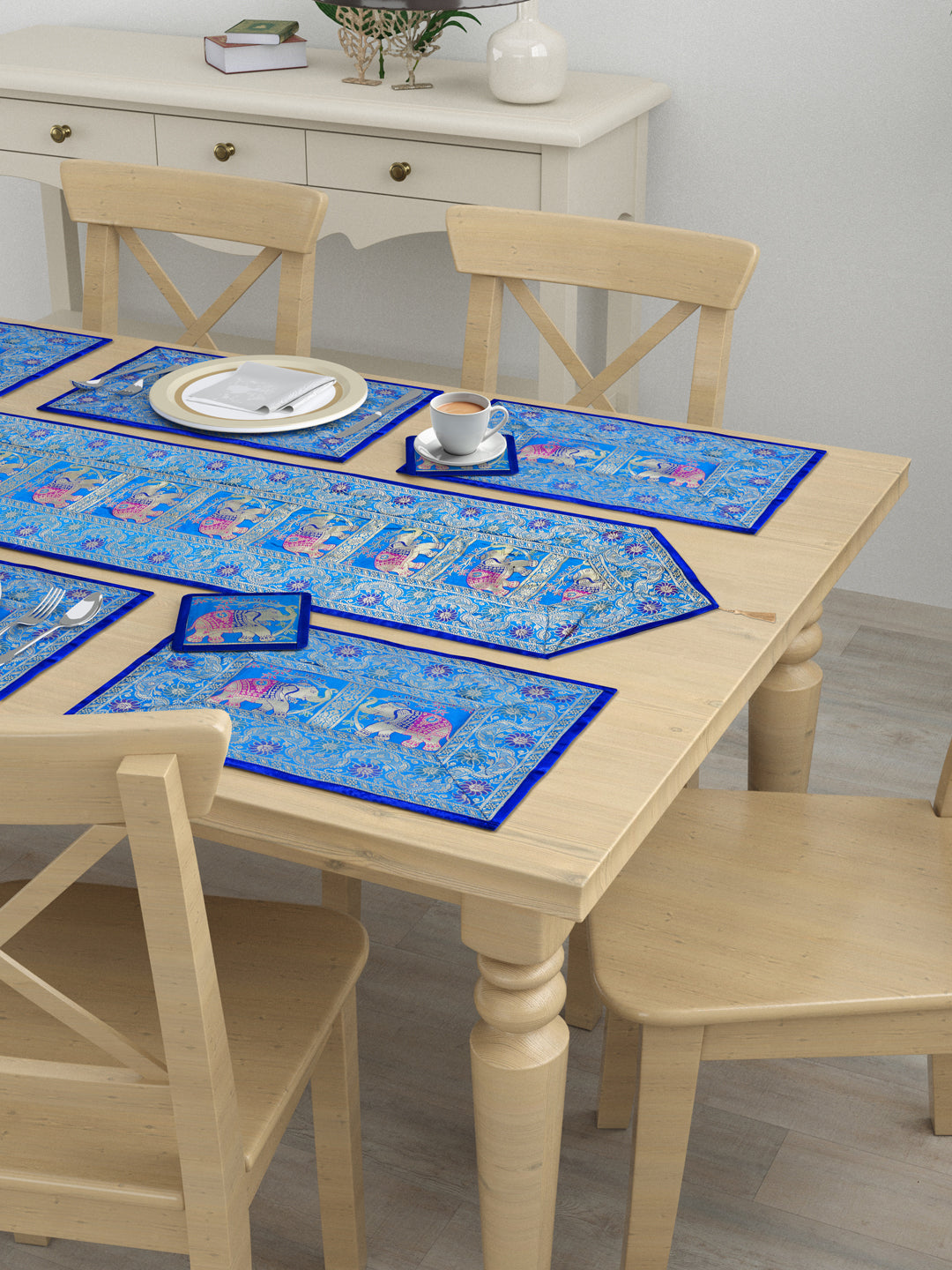 Banarasi Table Set with 1 Runner, 6 mats and 6 coasters