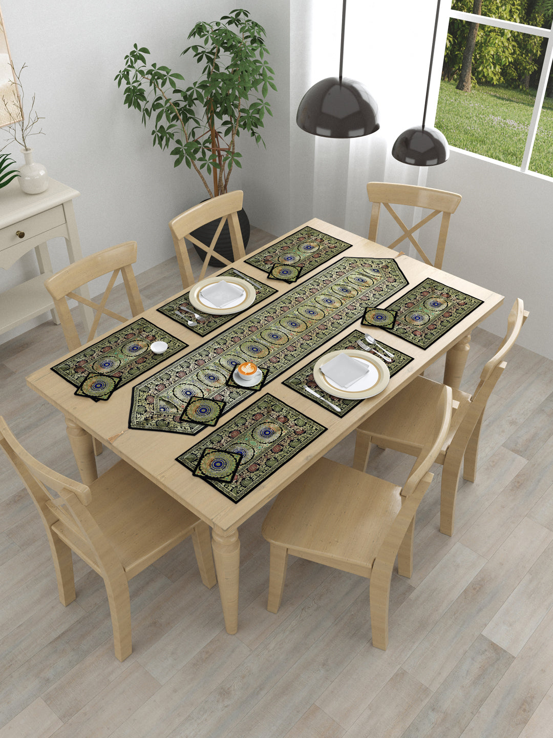 Banarasi Table Set with 1 Runner, 6 mats and 6 coasters