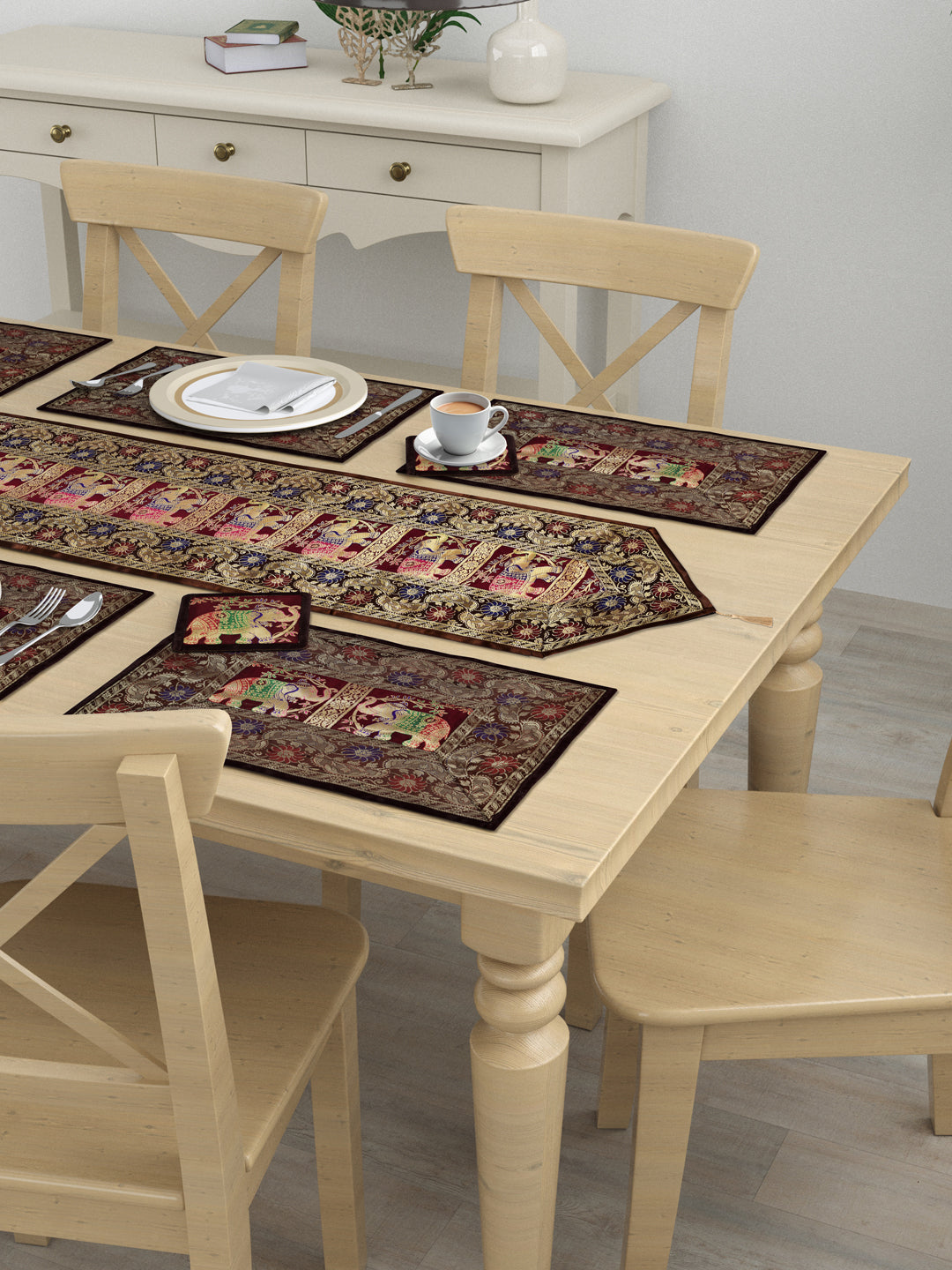 Banarasi Table Set with 1 Runner, 6 mats and 6 coasters