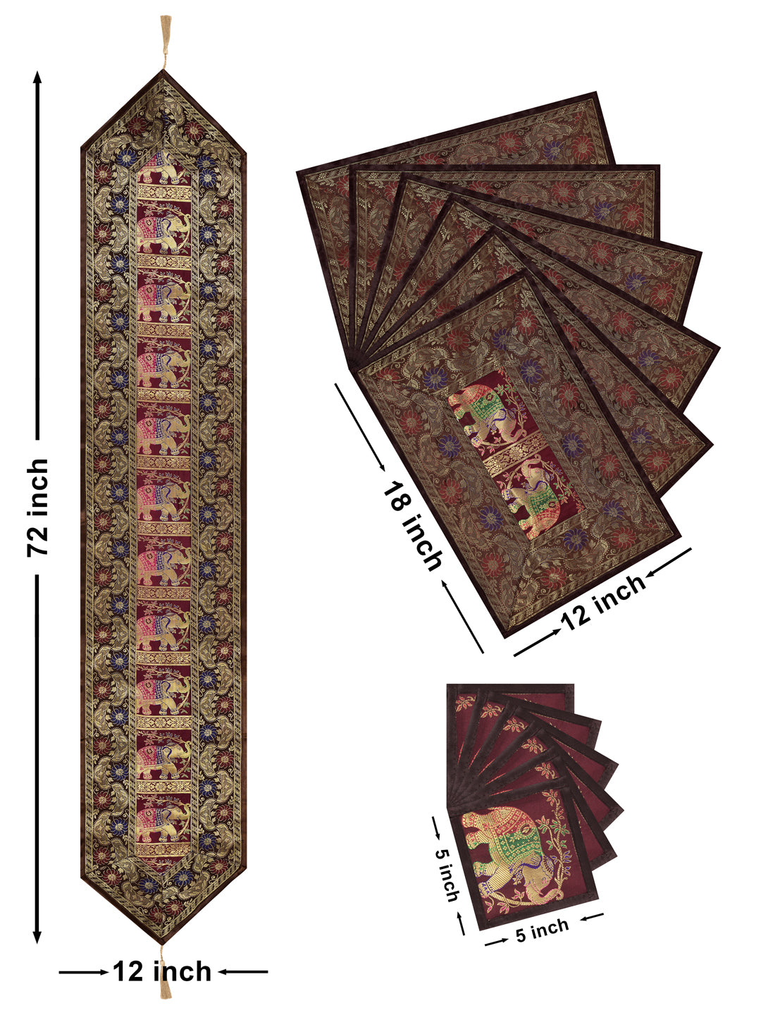 Banarasi Table Set with 1 Runner, 6 mats and 6 coasters