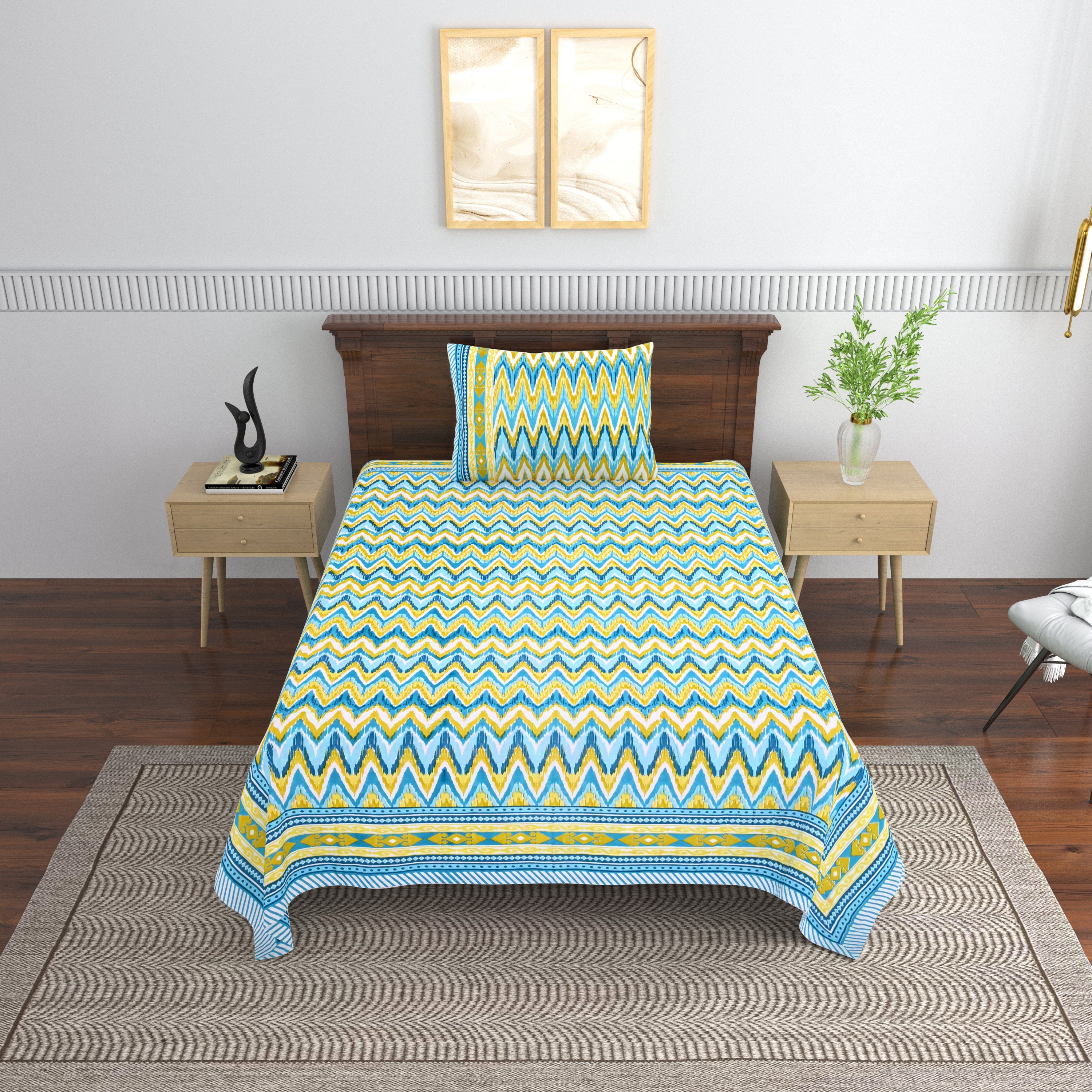 Cotton Floral Print Single bedsheet with 1 Pillow Cover